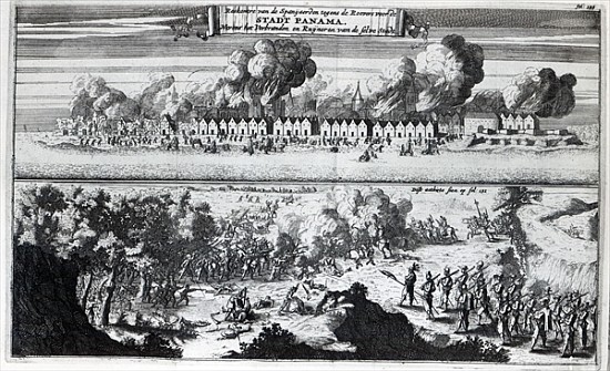 Battle between the Buccaneers and the Spaniards during the attack on Panama in 1671 à École néerlandaise