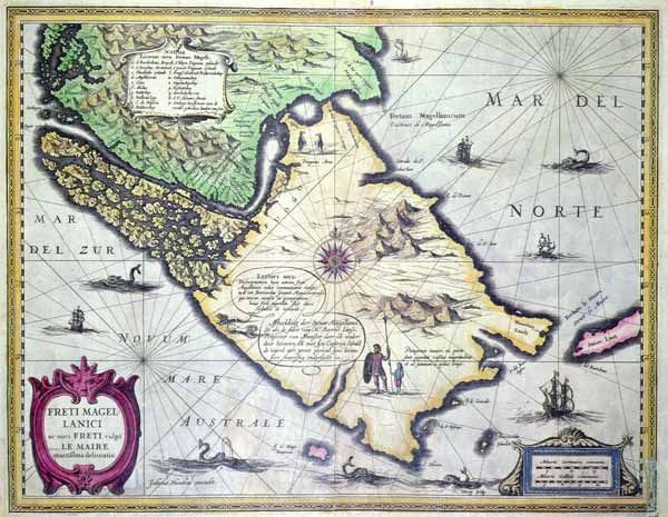 Map of the Magellan Straits, Patagonia à École néerlandaise