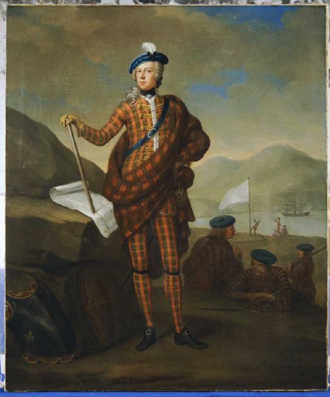 Harlequin Portrait Of Prince Charles Edward Stewart (1720-1788), Full Length In Red Tartan Coat, Bre à E. Gill