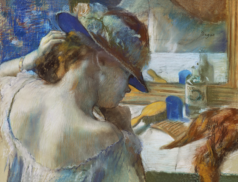 In front of the mirror - Edgar Degas en reproduction imprimée ou copie  peinte à l\'huile sur toile