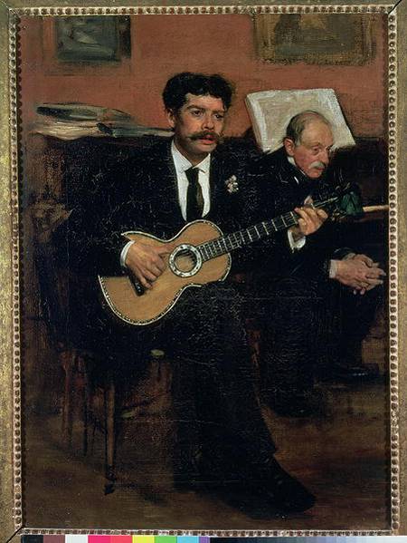 Portrait of Lorenzo Pagans (1838-83), Spanish tenor, and Auguste Degas (1807-74), the artist's fathe à Edgar Degas