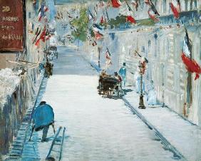 la rue Mosnier à Paris avec des drapeaux