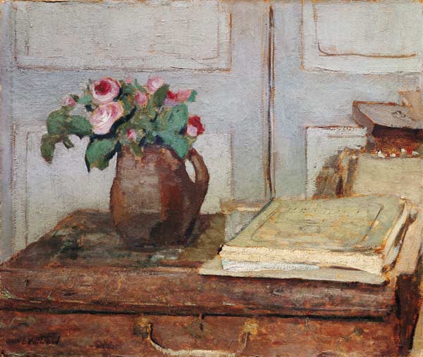 nature morte avec la palette de l'artiste et un vase avec des roses à Edouard Vuillard