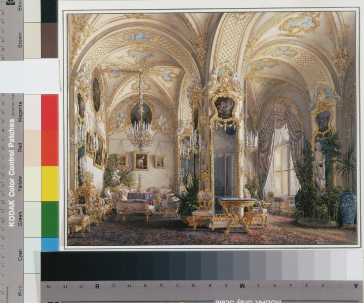 Interiors of the Winter Palace. The Drawing Room in Rococo Style with Cupids à Eduard Hau