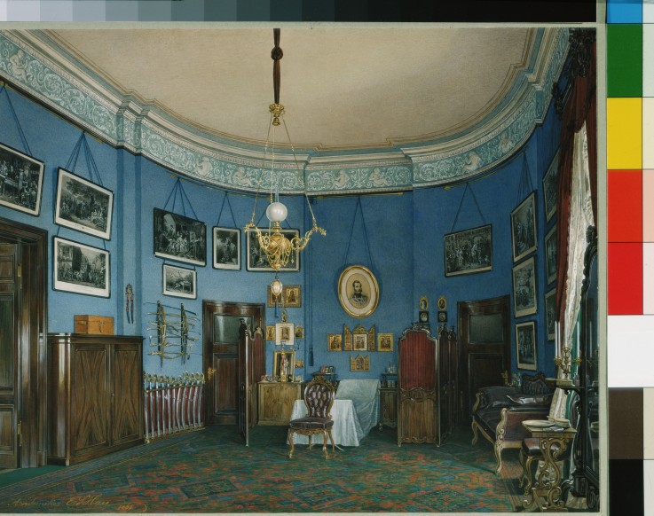 Interiors of the Winter Palace. The Bedroom of Crown Prince Nikolay Aleksandrovich à Eduard Hau