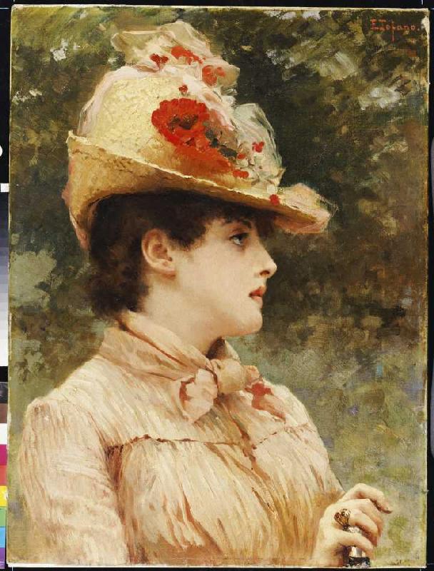 Bildnis einer jungen Frau mit Hut. à Eduardo Tofano