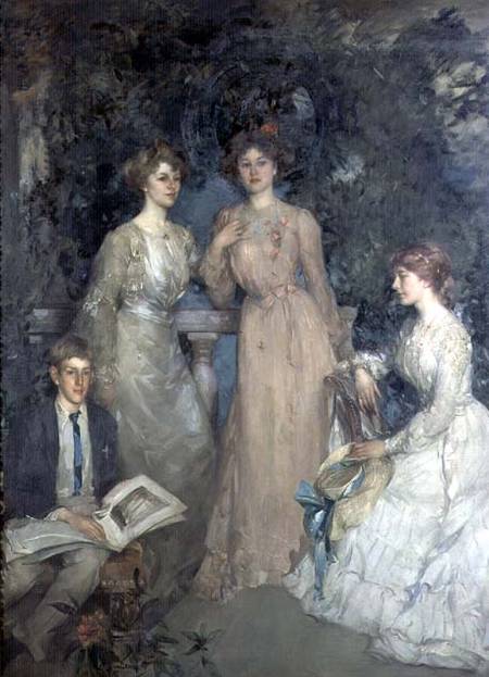 A Group Portrait of Robert, Gertrude, Phyllis and Jessie Lindsay Watson à Edward Arthur Walton