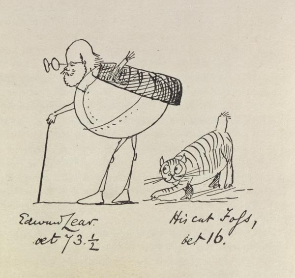 Edward Lear Aged 73 and a Half and His Cat Foss, Aged 16 (litho) à Edward Lear