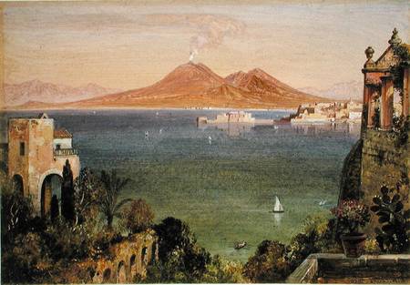 Vesuvius and Castel del Oro, Naples, seen from Villa Cedroni, Posillippo  paper laid on à Edward William Cooke