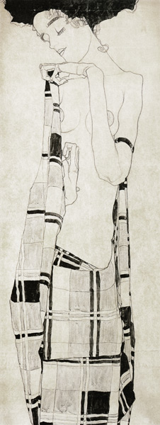 Fille debout dans un chiffon quadrillé à Egon Schiele