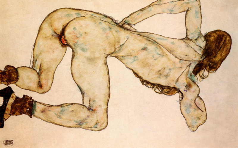 Femme nue, penchée à Egon Schiele