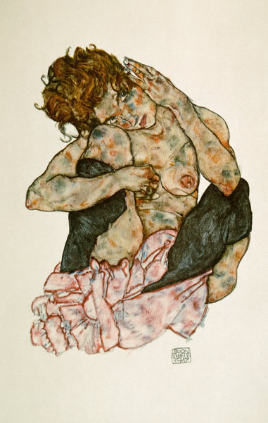 Nu de fille accroupie, la joue penchée sur le genou droit à Egon Schiele