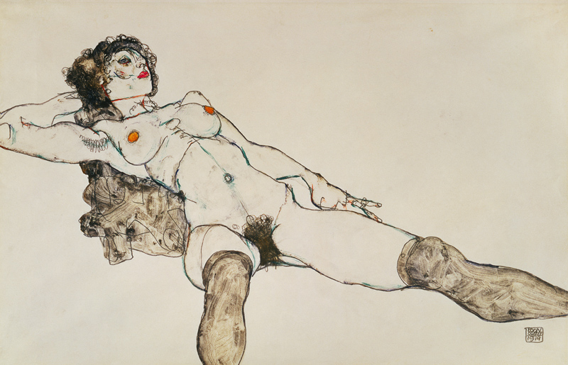 nu féminin avec jambes étendues à Egon Schiele