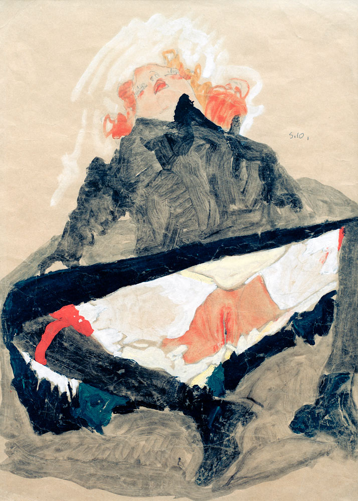 Girl in Black Dress with her Legs Spread à Egon Schiele