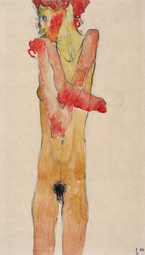 nu de fille avec bras croisés à Egon Schiele