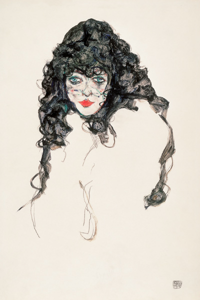 tête de fille avec cheveux détachés à Egon Schiele
