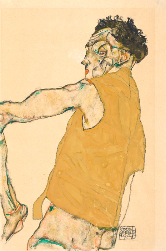 Self-Portrait in Yellow Vest à Egon Schiele