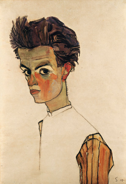 Autoportrait avec chemise rayée à Egon Schiele