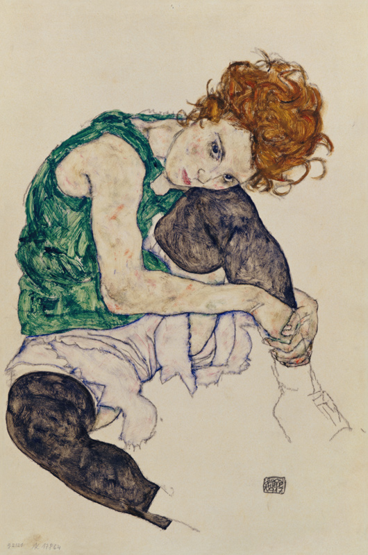 Femme assise avec la jambe repliée à Egon Schiele