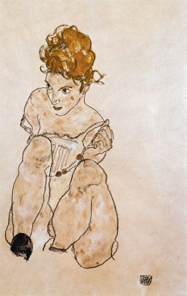 Jeune femme assise en sous-vêtements à Egon Schiele