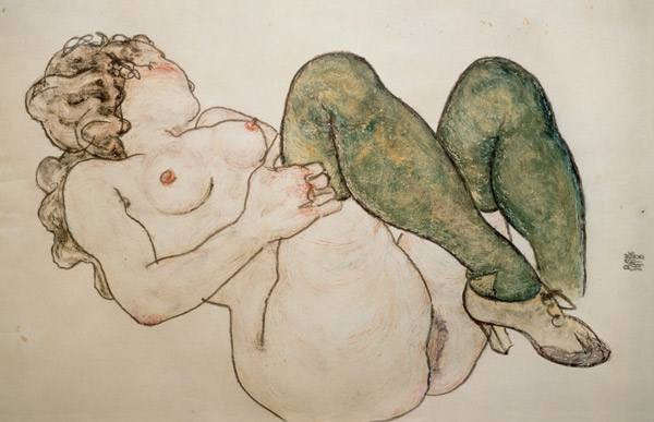 Nu avec des chaussettes vertes à Egon Schiele