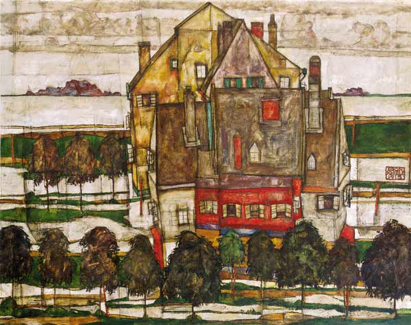 Einzelne Häuser (Häuser mit Bergen) à Egon Schiele