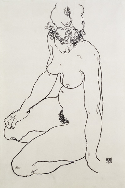 Seated female nude à Egon Schiele