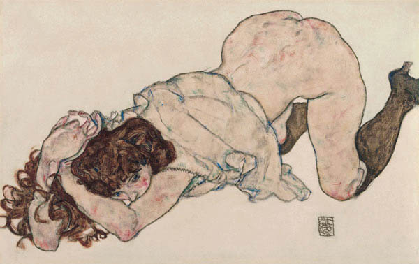 Kneeling Girl, Resting on Both Elbows à Egon Schiele