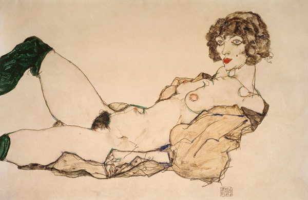 Reclining Nude in Green Stockings à Egon Schiele