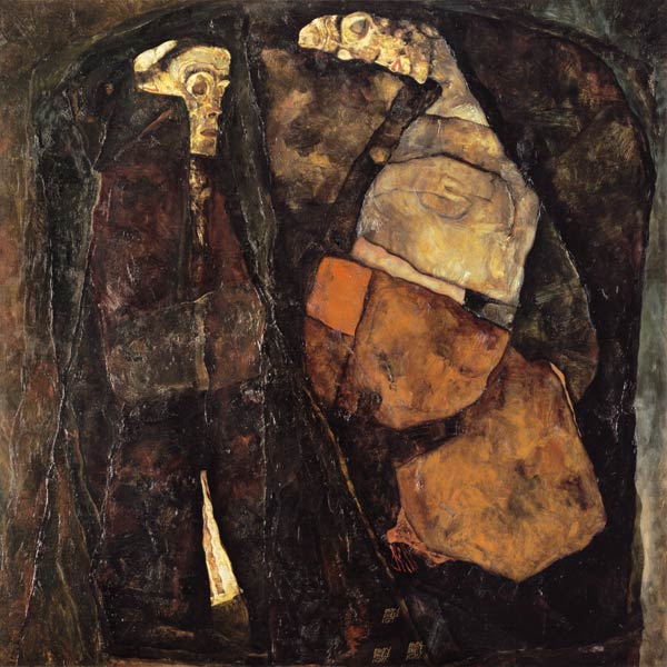 Pregnant woman and death. - Egon Schiele en reproduction imprimée ou copie  peinte à l\'huile sur toile