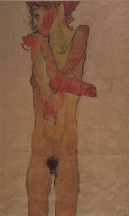 Standing female nude with crossed arms à Egon Schiele