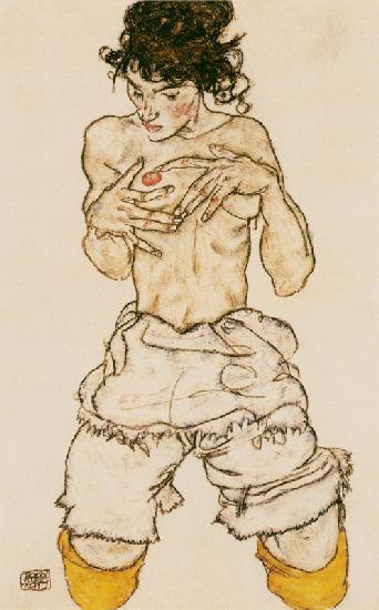 Femme agenouillée, à moitié nue II