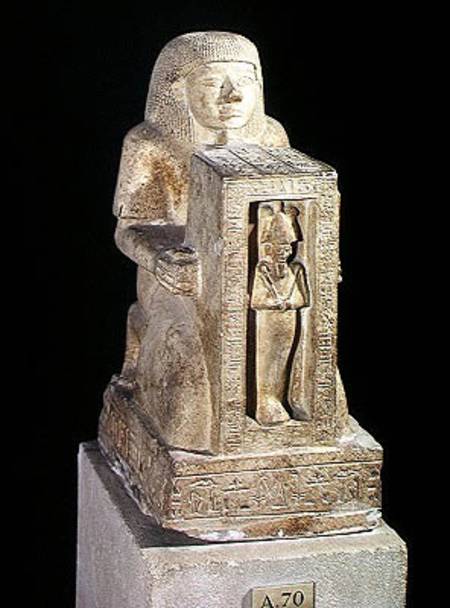 Naophorous statue of the royal scribe, Seti, with Osiris in the naos, New Kingdom à Egyptien