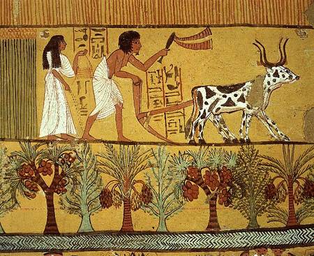 Sennedjem and his wife in the fields sowing and tilling, from the Tomb of Sennedjem, The Workers' Vi à Egyptien