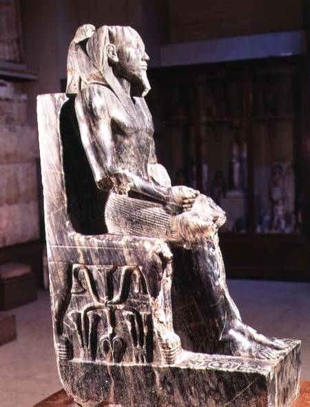 Statue of Khafre (2520-2494 BC) enthroned, from the Valley Temple of the Pyramid of Khafre at Giza, à Egyptien