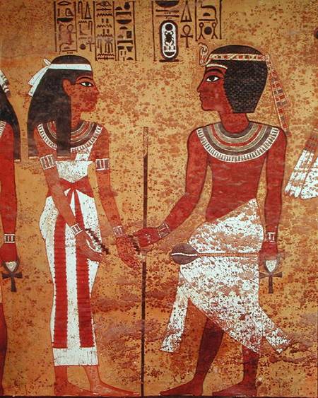 Tutankhamun (c.1370-1352 BC) and his wife, Ankhesenamun, from his tomb, New Kingdom à Egyptien