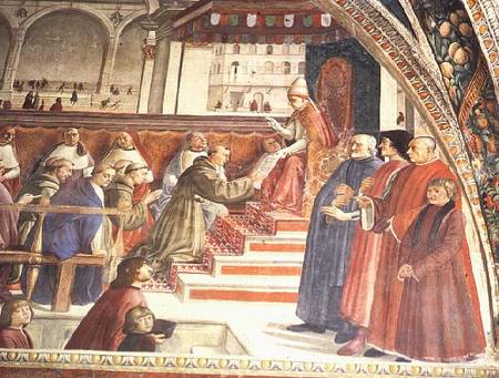 Lorenzo de' Medici, Sassetti and his Son with Antonio Pucci, from the Sassetti Chapel à Ghirlandaio Domenico  (alias Domenico Tommaso Bigordi)