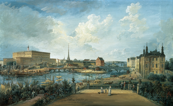 View of Stockholm from the Fersen Terrace with the Palace Makalos (gouache on canvas) à Elias Martin