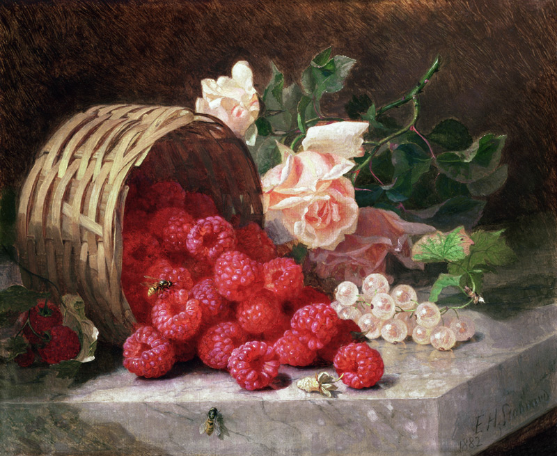 Overturned Basket with Raspberries and White Currants à Eloise Harriet Stannard