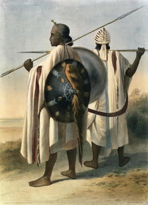 Abyssinian Warriors, illustration from 'The Valley of the Nile', engraved by Eugene Le Roux (1807-63 à Emile Prisse d'Avennes