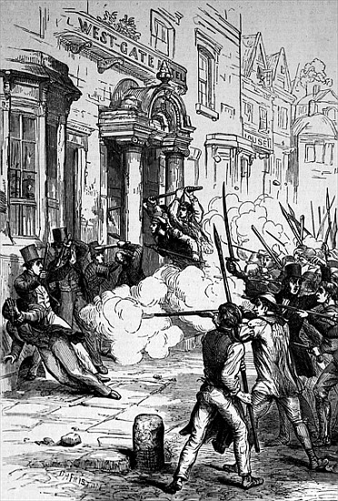 Attack on the Westgate Hotel, Newport on 4th November 1839 à École anglaise de peinture