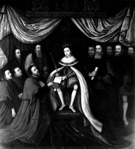 Edward VI (1537-53) Granting the Charter to Bridewell and Bethlehem Hospitals in 1553  (b&w photo) à École anglaise de peinture