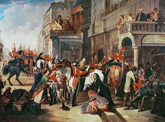 Fourth Dragoon Guards leaving for the Crimean War, c.1854 à École anglaise de peinture