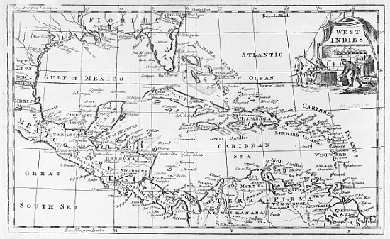 Map of the West Indies, Florida and South America à École anglaise de peinture
