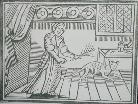 An old woman whipping her cat for catching mice on a Sunday, from a collection of chapbooks on esote à École anglaise de peinture