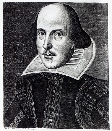 Portrait of William Shakespeare; engraved by Martin Droeshout à École anglaise de peinture