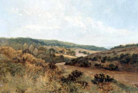 River Landscape with Church in the distance à École anglaise de peinture