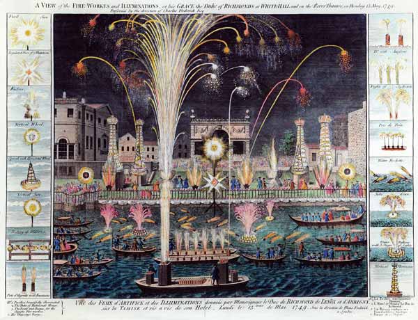 A View of the Fireworks and Illuminations at his grace the Duke of Richmond''s at Whitehall and on t à École anglaise de peinture