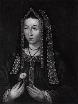 Portrait of Elizabeth of York (1467-1503) (engraving) (b/w photo) à Ecole anglaise, (16ème siècle)