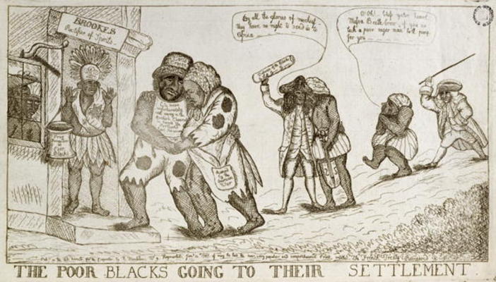 The Poor Blacks Going to their Settlement, pub. by E. Macklew, 1787 (etching) à Ecole anglaise, (18ème siècle)